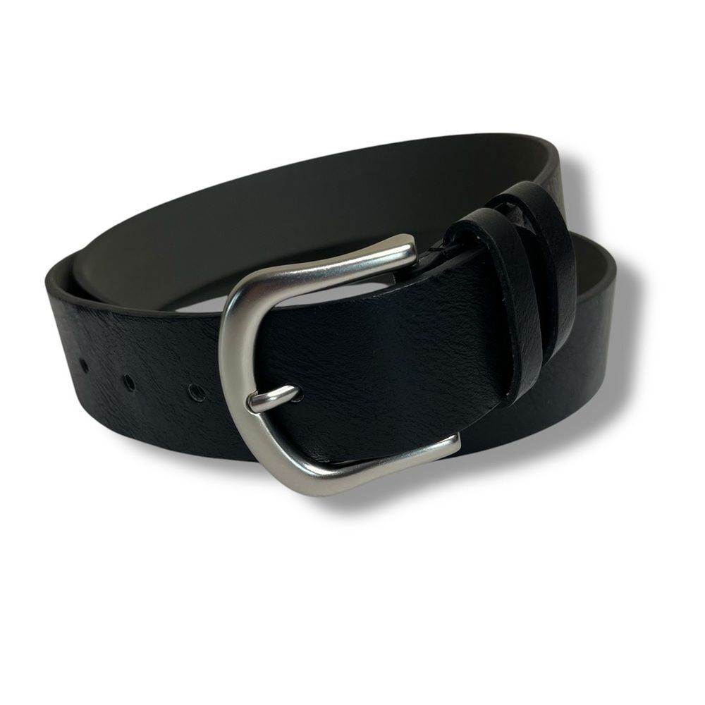 Faux Leather Black Belt Silver Buckle Classic Basic Simple 1.5" Wide Women XL